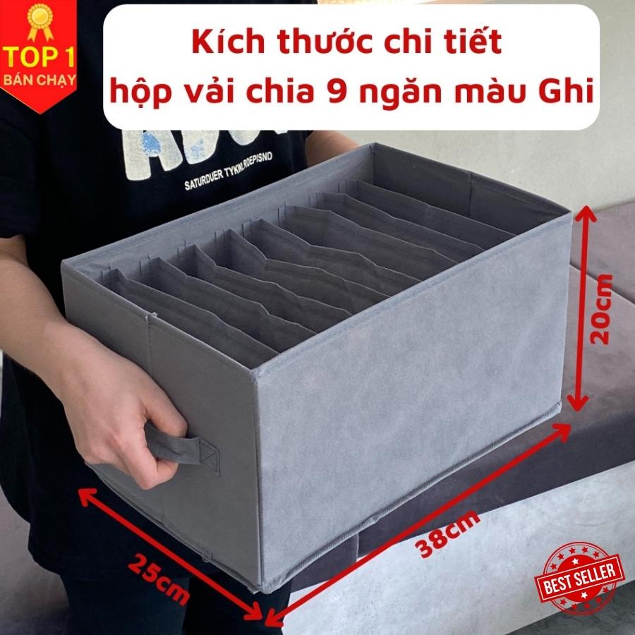 Hộp vải đựng quần áo chia 9 ngăn đa năng D Danido - Khay đựng đồ 9 ngăn tiện ích, chất liệu cao cấp vải không dệt có nắp, an toàn môi trường