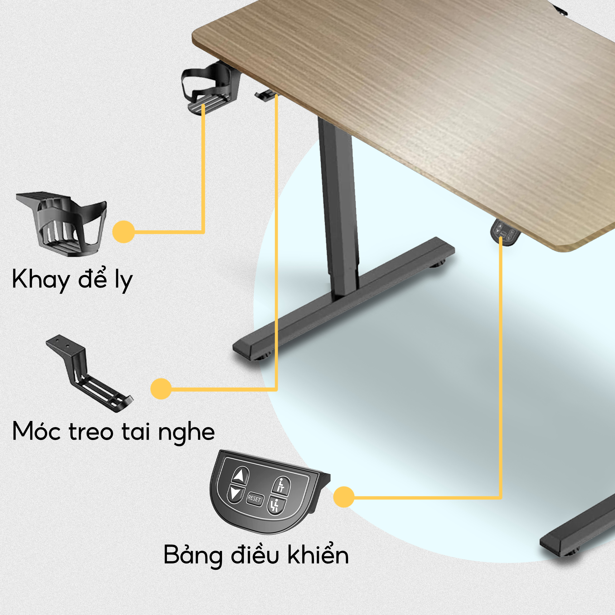 Bàn tăng giảm nâng hạ chiều cao thông minh iCockpit 1460, nâng hạ 80 kg, tặng móc treo tai nghe, giá để ly nước, thảm lót chuột