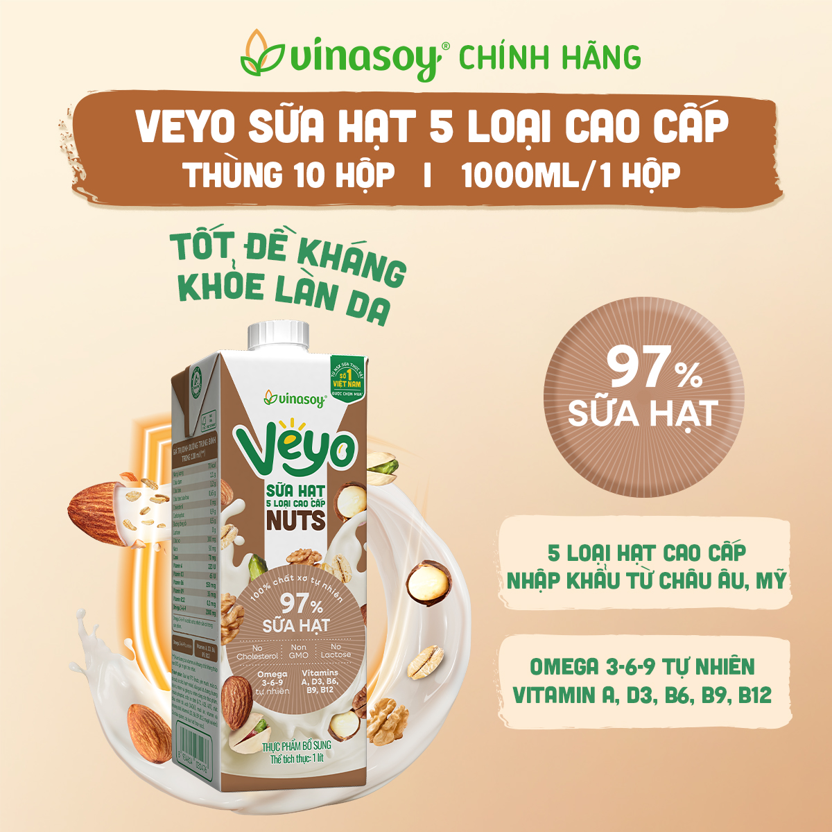 Thùng Veyo sữa hạt 05 loại cao cấp (10 hộp x 1 Lít)