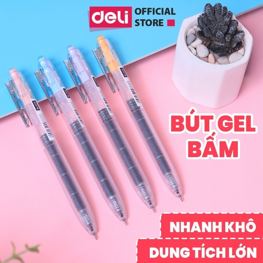 Bút Gel Bút Bi Nước Màu Pastel Phối Nhũ Ngòi 0.5mm Deli - Bút Bi Nước Mực Đều Viết Trơn Tru Văn Phòng Phẩm Cao Cấp