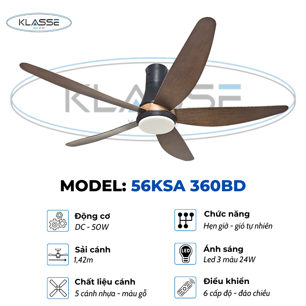Quạt trần một đèn Klasse 56KSA 360BD Hàng chính hãng