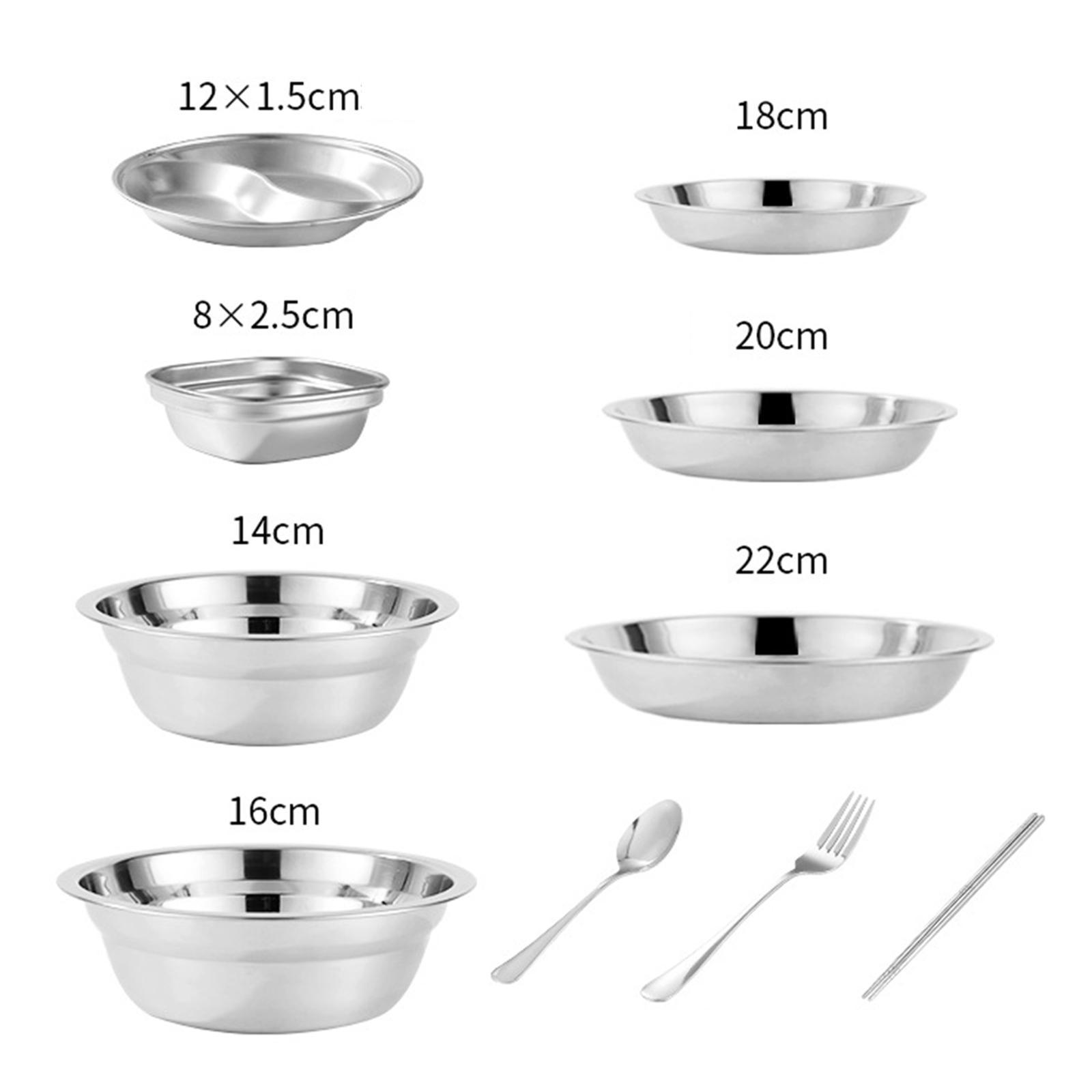 Stainless Steel Plates and Bowls Camping Set Durable for Family Travel Party