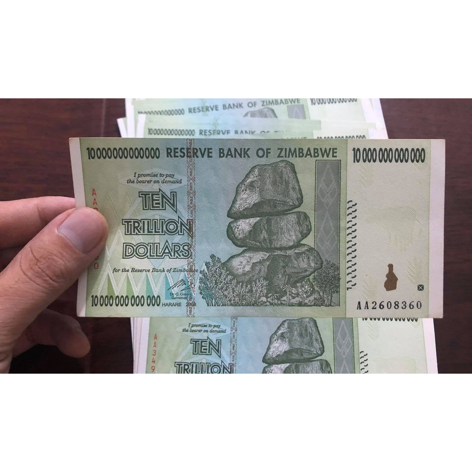 Tờ tiền Zimbabwe cổ lạm phát, mệnh giá 10 ngàn tỷ dollars, sưu tầm