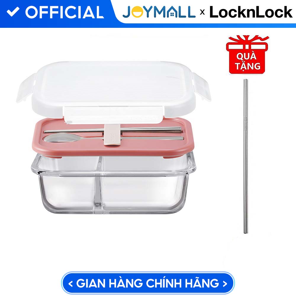 Hộp cơm thủy tinh kèm muỗng đũa LocknLockLLG991CL 930ml - Hàng chính hãng, Tặng Ống Hút Inox 304