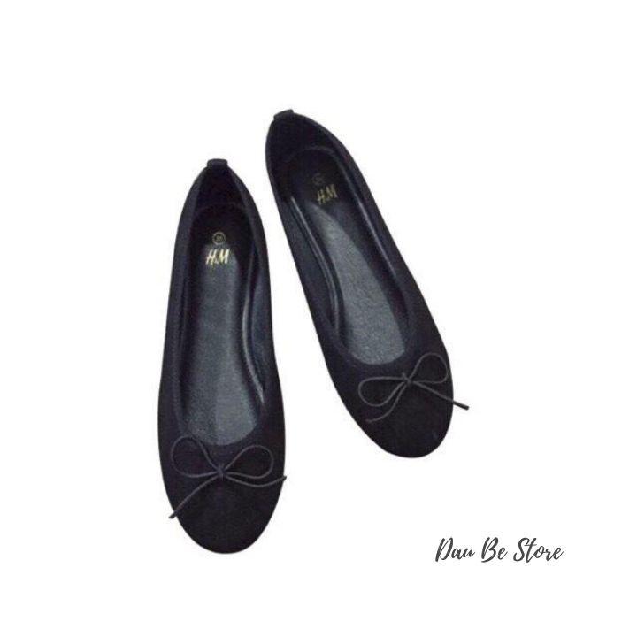 Giày Nhung Búp Bê Nữ Đế Bằng Dây Nơ Trơn Siêu Xinh Phong Cách Đơn Giản - DAUBE - G010