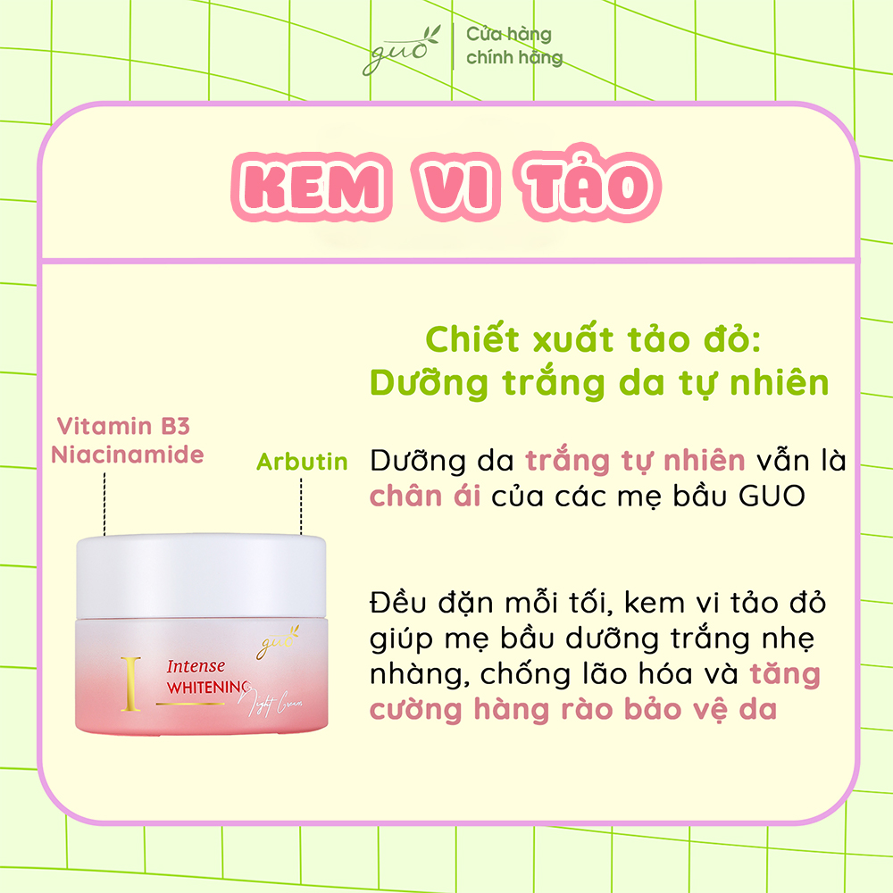 Kem Vi Tảo Đỏ Dưỡng Ẩm Trắng Da GUO - Intense Whitening Night Cream 30gr