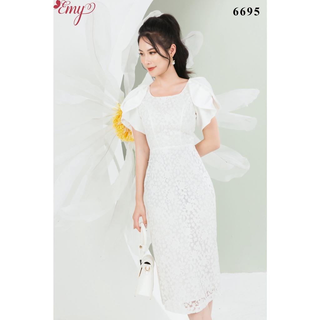 Đầm EMY EM6695 Body Bút Chì Tay Búp Hồng Không Túi