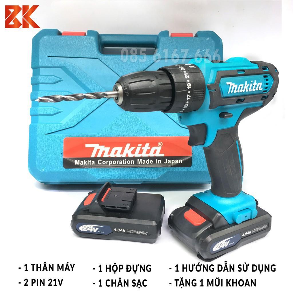 MÁY KHOAN PIN MAKITA 24V PIN CHUẨN 5 CELL - CÓ BÚA KHOAN TƯỜNG-TẶNG KÈM BỘ PHỤ KIỆN 24 MÓN