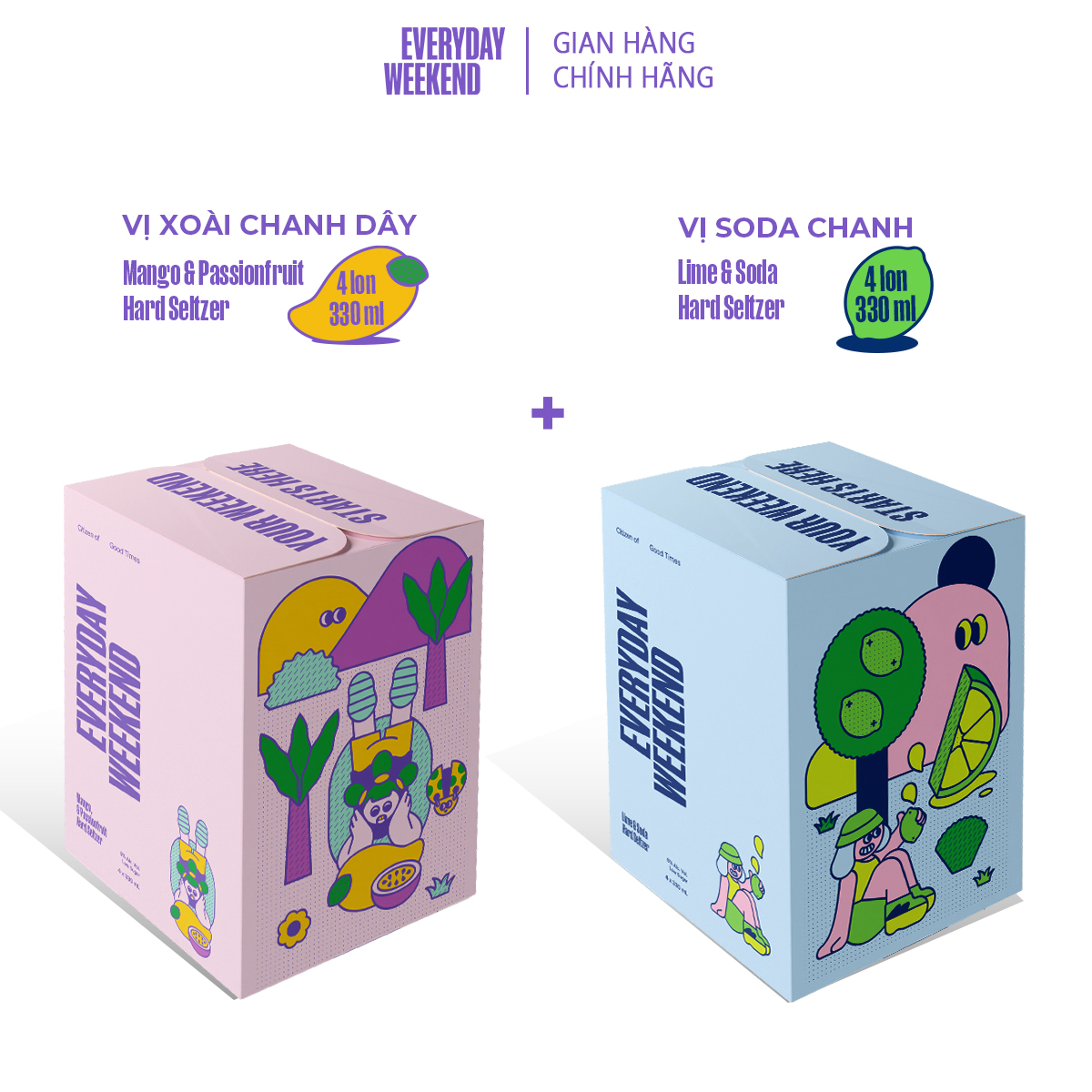 Combo 2 Thùng 4 lon Everyday Weekend Cocktail mix vị Xoài Chanh Dây & Soda Chanh (8 lon x 330ml/lon)