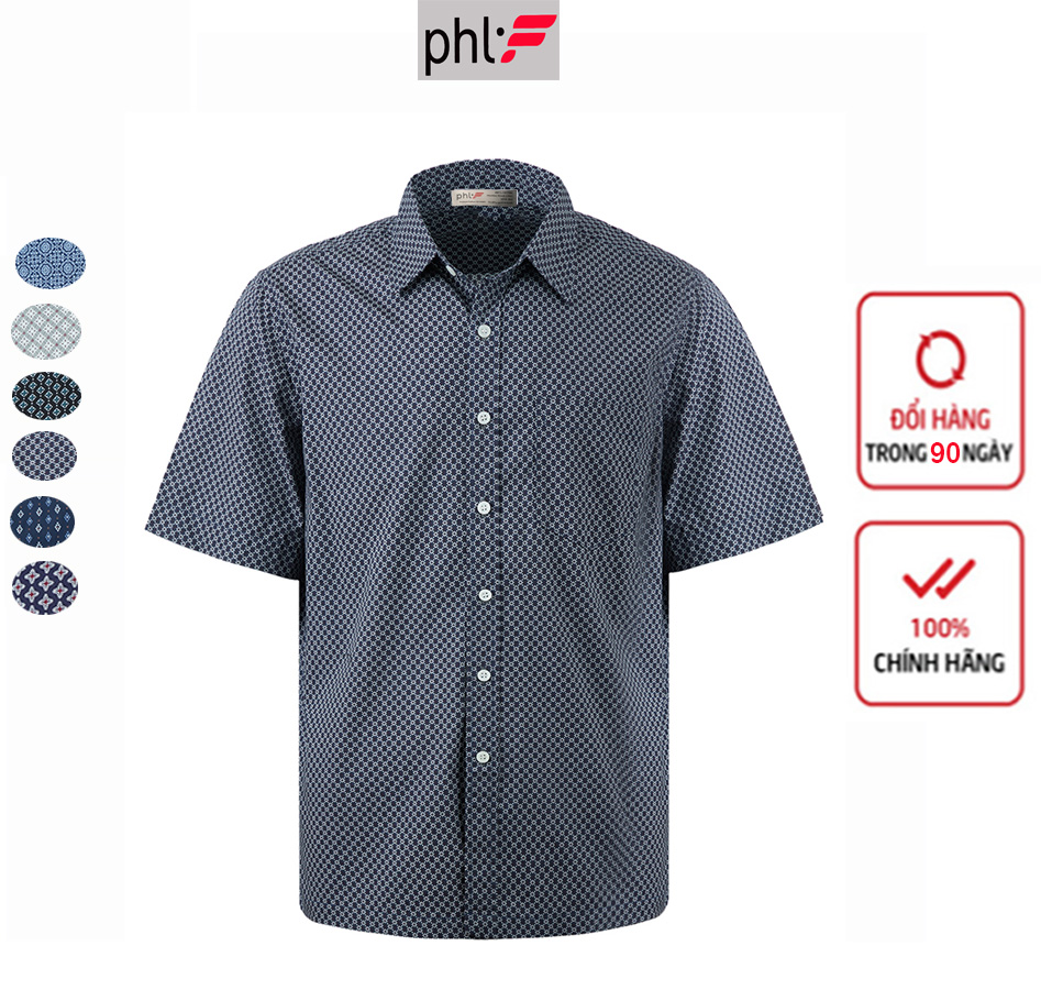 Áo sơ mi nam PHL fashion ASM301 thời trang cao cấp trung niên ngắn tay vạt ngang