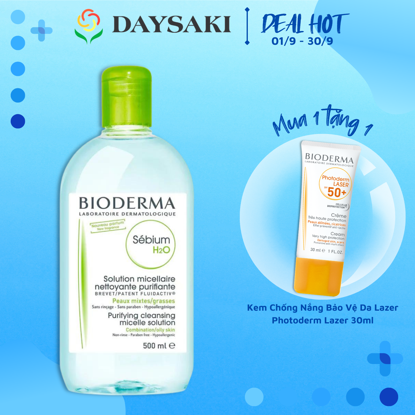 Bioderma Nước Tẩy Trang Dành Cho Da Dầu Mụn Hỗn Hợp Sebium H20 500ml