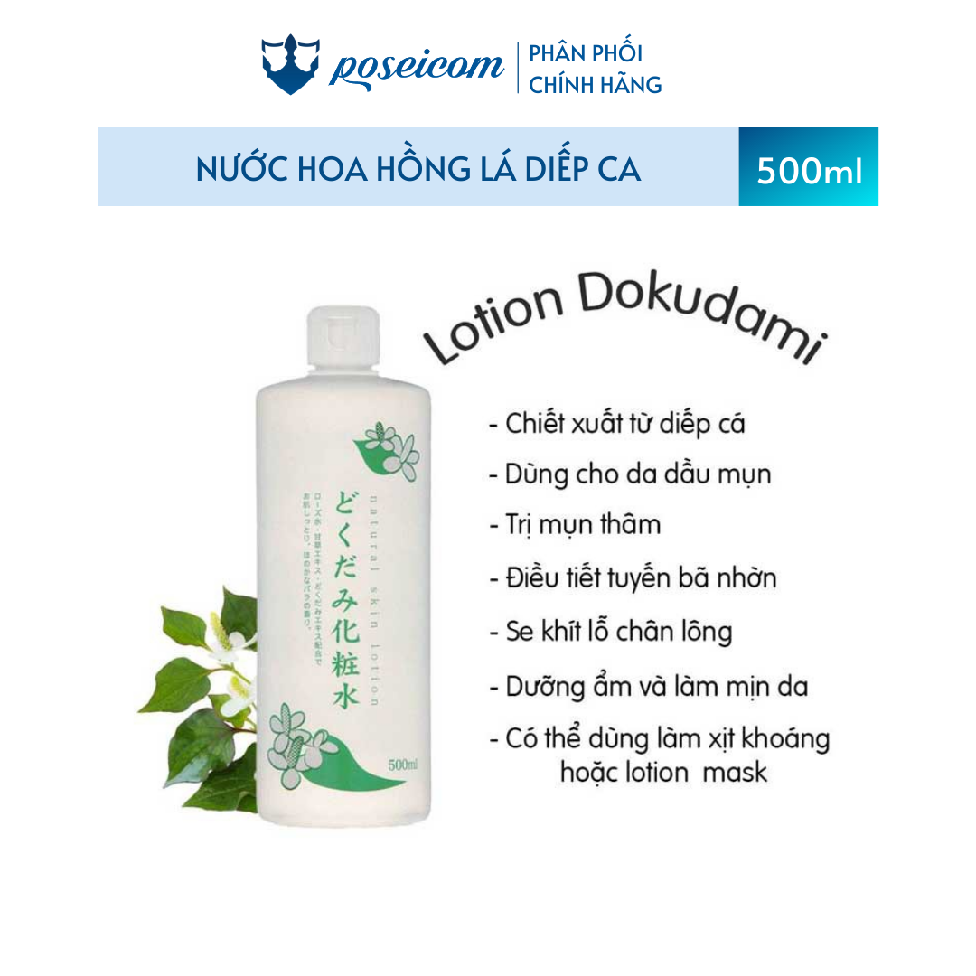 Nước Hoa Hồng Chiết Xuất Từ Lá Diếp Cá Dokudami Natural Skin Lotion Cấp Ẩm Giảm Mụn Chai 500ml Poseicom 4571243111014