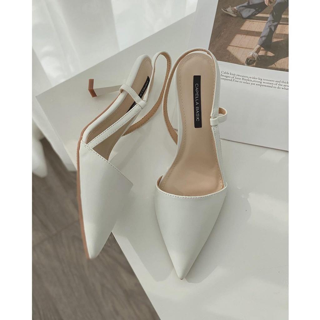 GIÀY CAO GÓT SLINGBACK NỮ GÓT NHỌN 5P BÍT MŨI, KIỂU DÁNG SANG CHẢNH TIỂU THƯ CÓ TRẮNG- ĐEN - NUDE