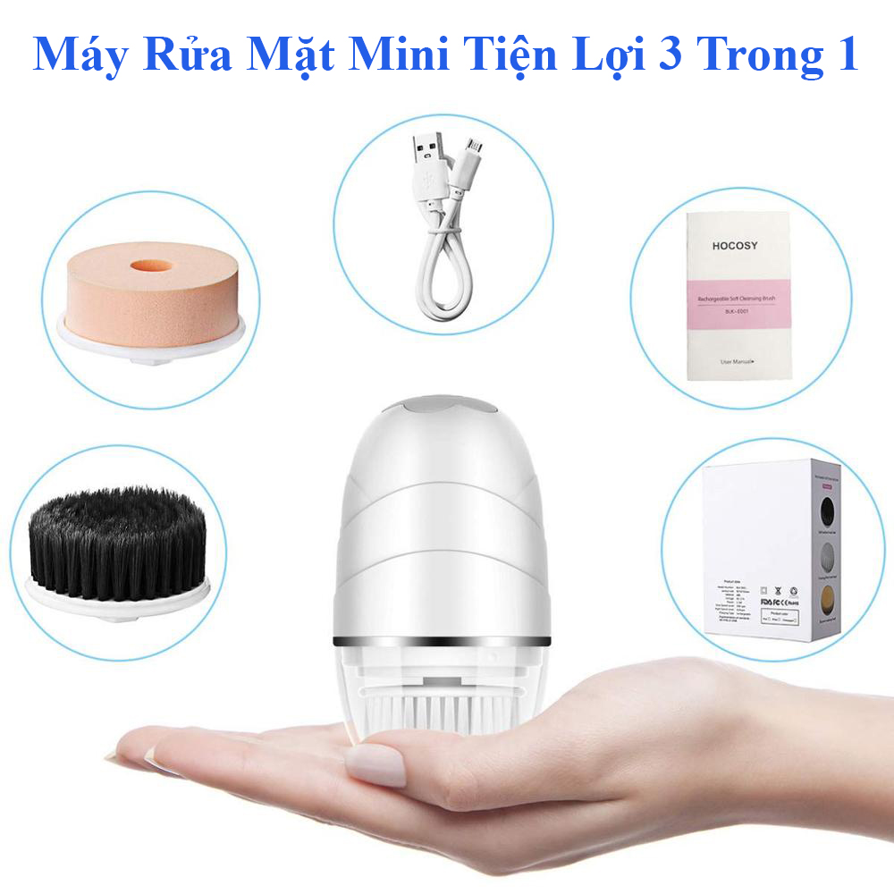 Máy Rửa Mặt Mini Tiện Lợi 3 Trong 1 – 3 Đầu Cọ Lựa Chọn - Tẩy Trang - Rửa Mặt - Làm Sạch Sâu - Loại Bỏ Bụi Nhờn Trong Lỗ Chân Lông