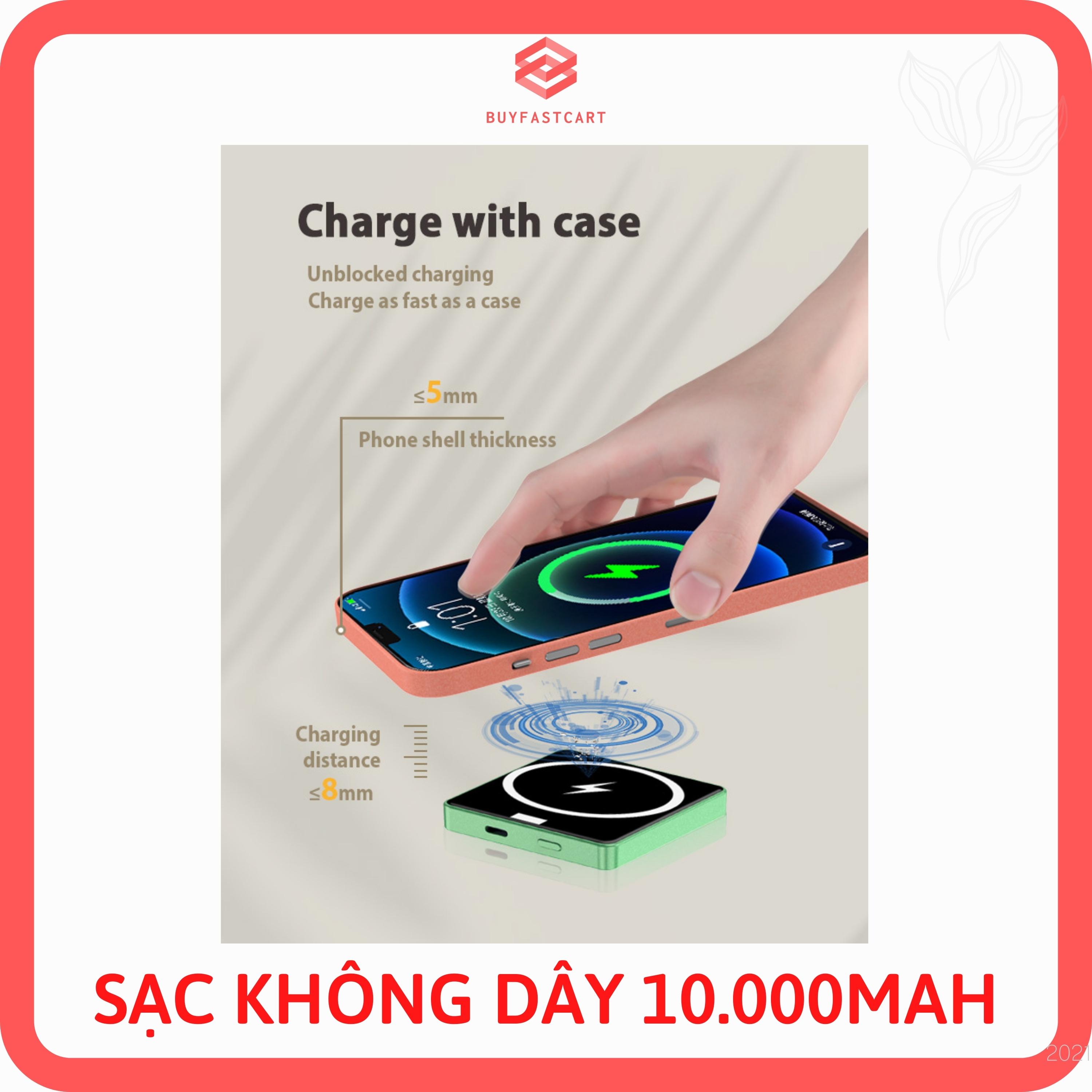 Pin Sạc Dự Phòng Hỗ Trợ Sạc Không Dây QI Wireless 10.000mAh cho iPhone Samsung