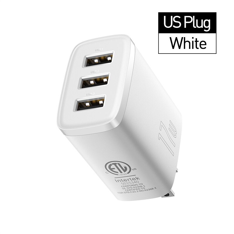 Củ Sạc Điện Thoại Baseus Compact Charger 3 Cổng USB 17W Điện Áp Từ 100V Cho Đến 240V - Hàng Chính Hãng