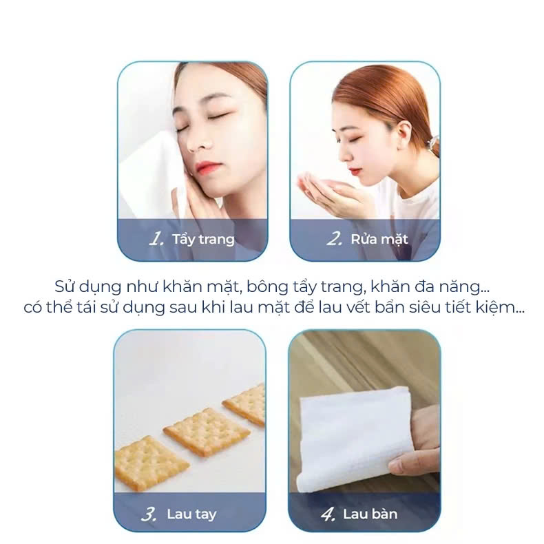 Khăn mặt dùng 1 lần, khăn mặt khô đa năng lau khô, lau ướt, có thể dùng để tẩy trang, chất liệu 100% cotton (20x20cm)