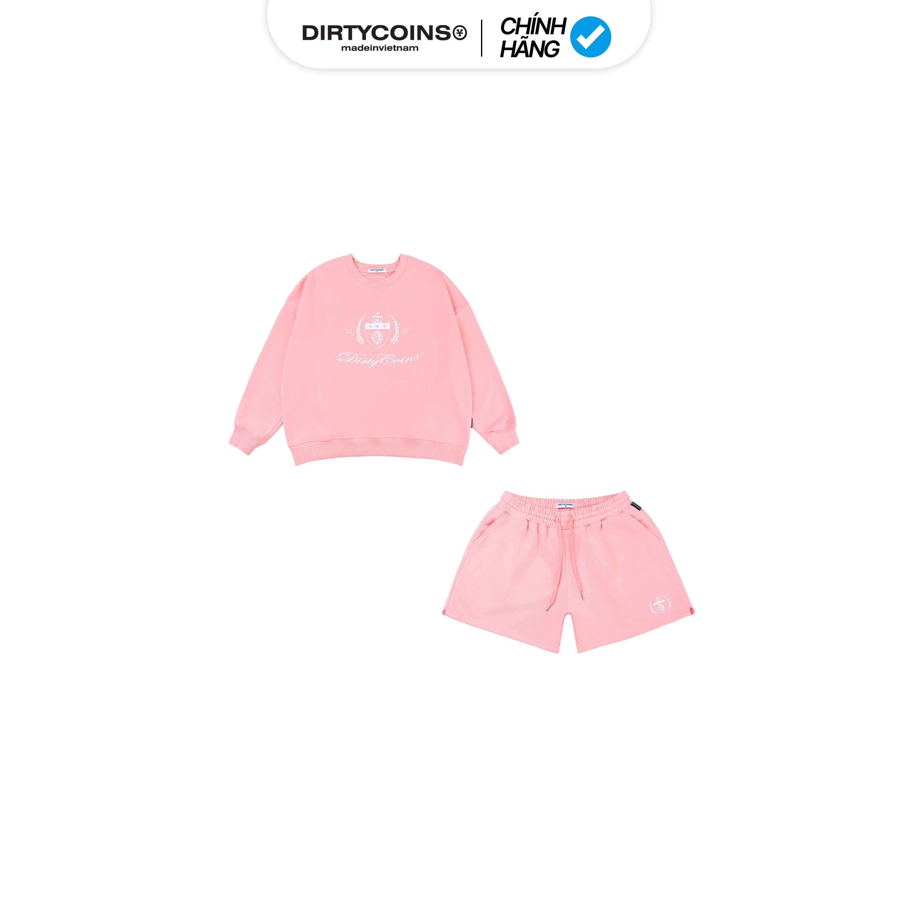 Combo Quần Áo DirtyCoins Sweatshirt Academy Script + Sweatshorts Academy - Pink