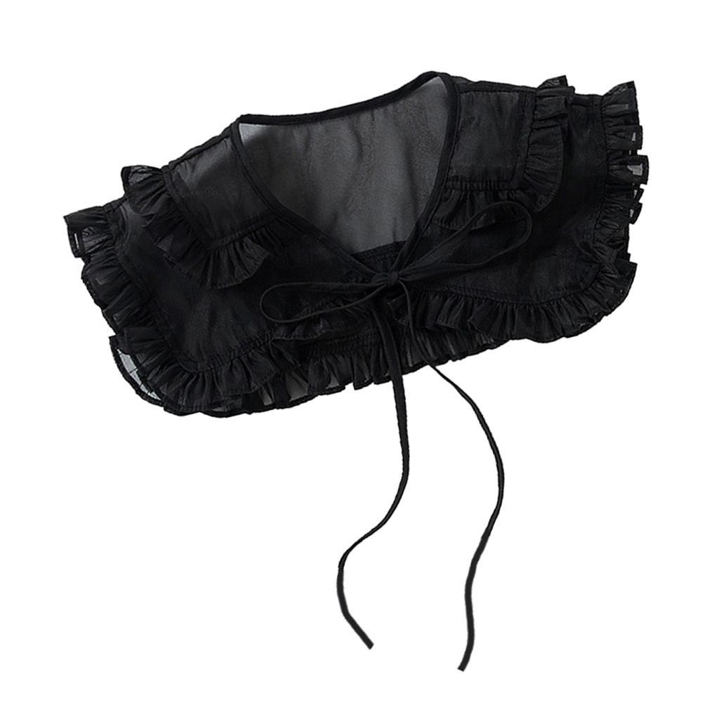 Female Shirt  Collar Blouse Chiffon Shirt Decorative DIY   Black, as described