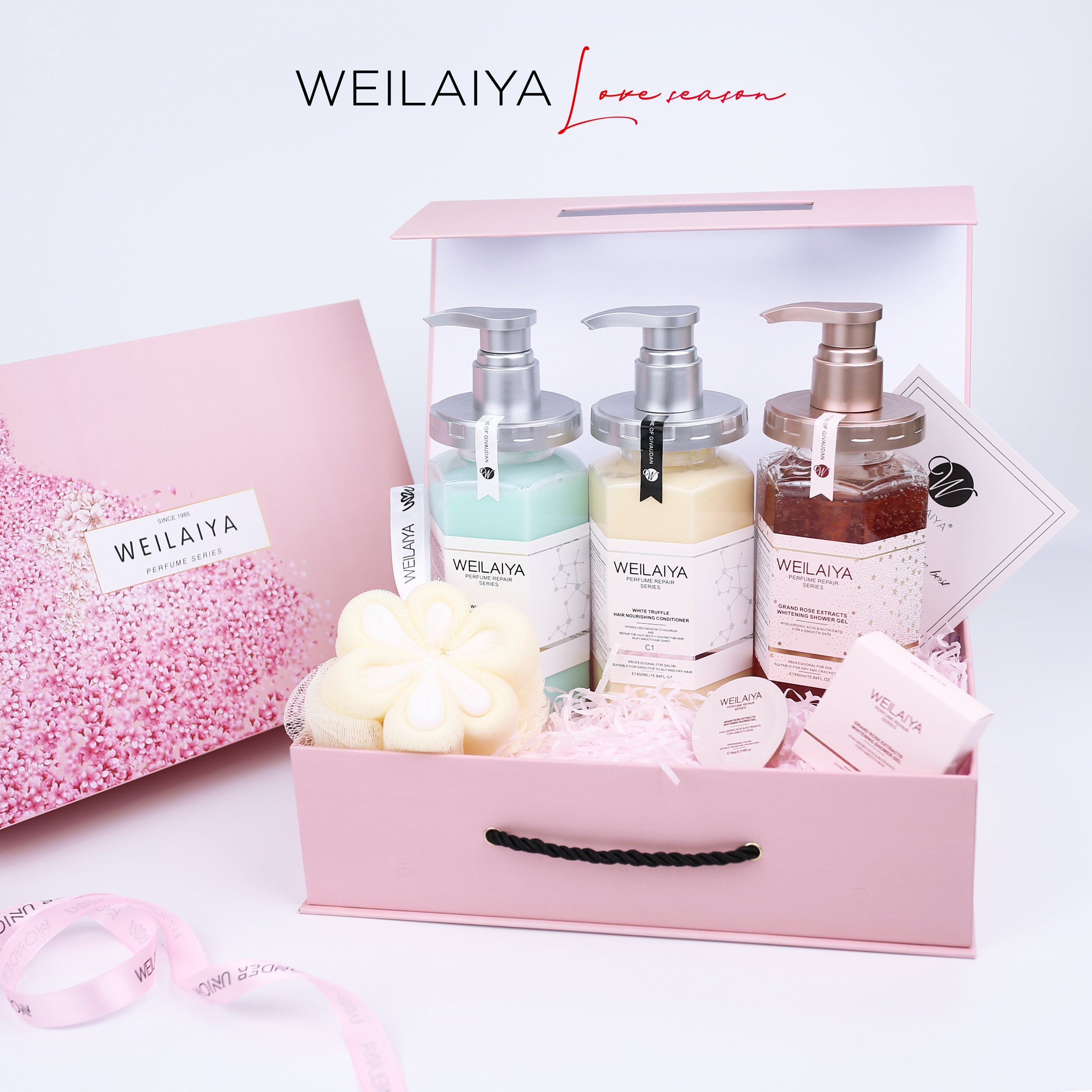 Set quà tặng cao cấp WEILAIYA: Combo chăm sóc tóc và body - Cặp dầu gội xả phục hồi Nấm Truffle cho tóc hư tổn và Sữa tắm Hoa hồng dưỡng trắng da