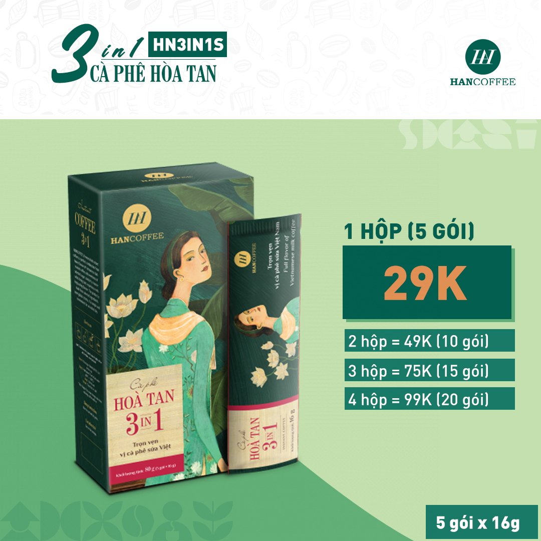Cà Phê Hòa Tan 3IN1 Sấy Lạnh HANCOFFEE Đậm Hương Cà Phê, Thơm Nhẹ Mùi Sữa Hộp 5 Gói - HN3IN1S