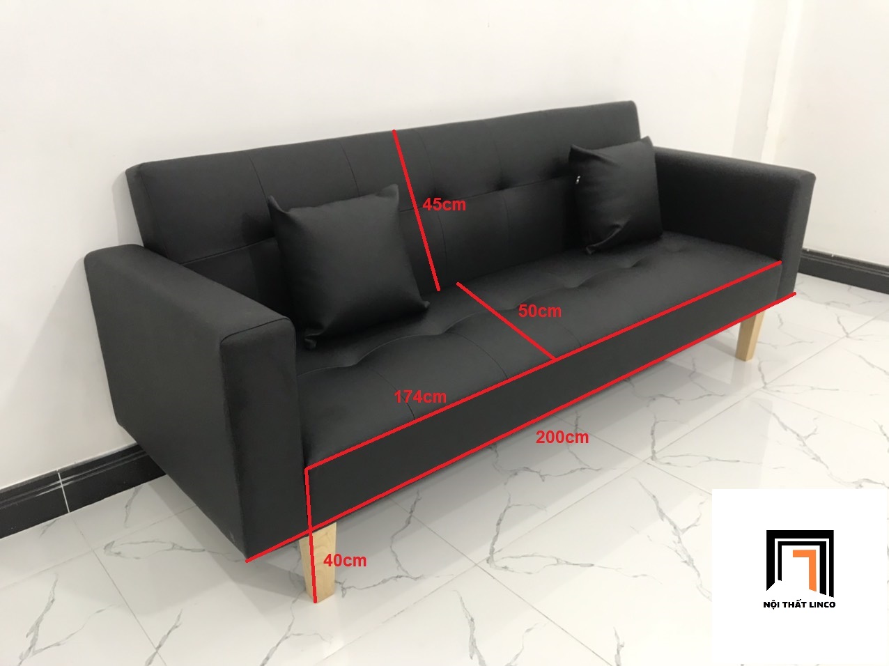 Ghế sofa băng giường 2m simili giả da màu đen nhiều kích cỡ