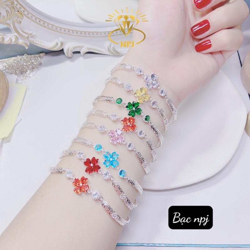 Lắc tay 4 lá đính đá màu sắc , vòng tay nữ Bạc xinh - Bạc npj
