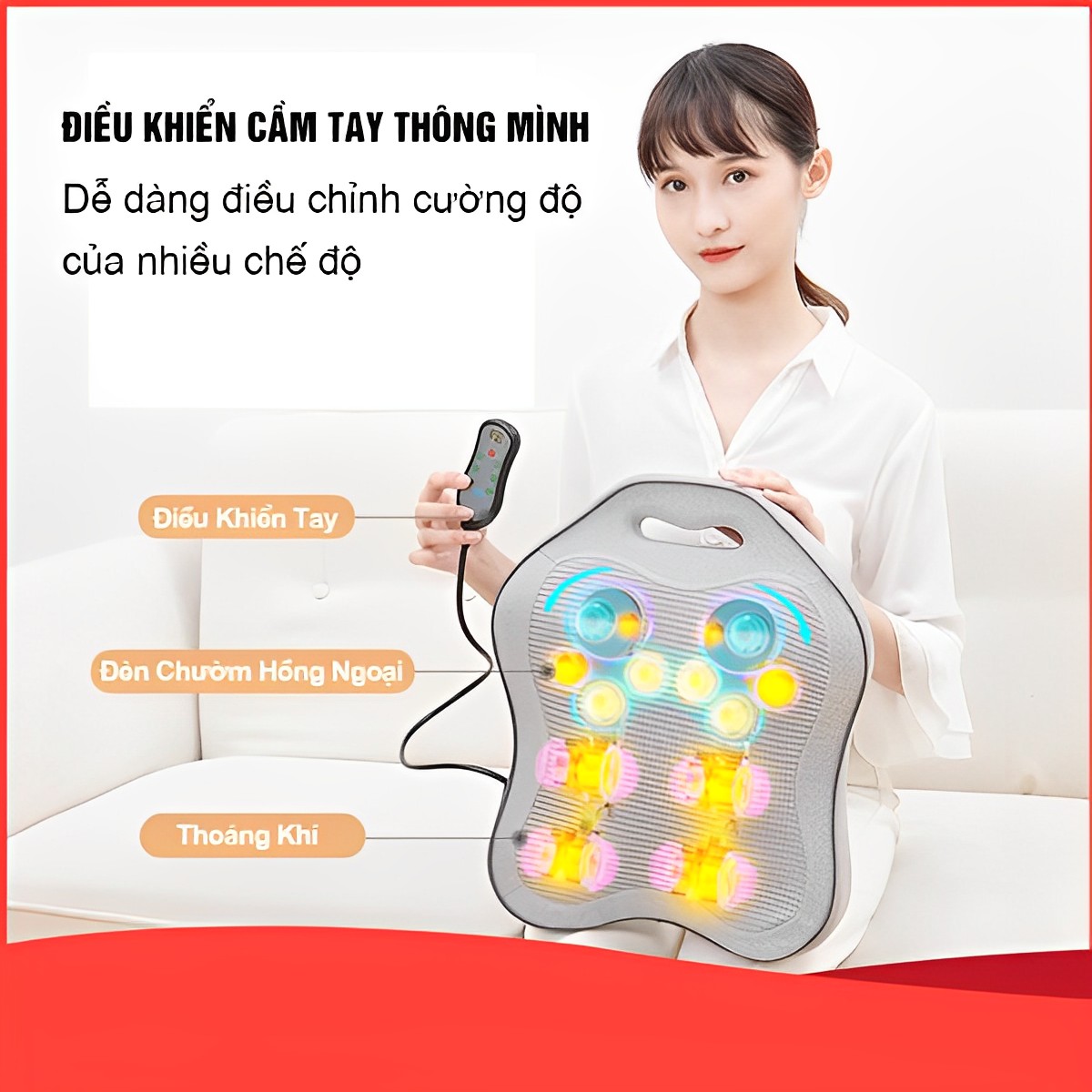 Máy massage lưng cột sống, gối massage lưng,gối mát xa cổ vai gáy Beame BM-V56 ,với con lăn 4D và nhiệt hồng ngoại giúp giảm căng thẳng mệt mỏi
