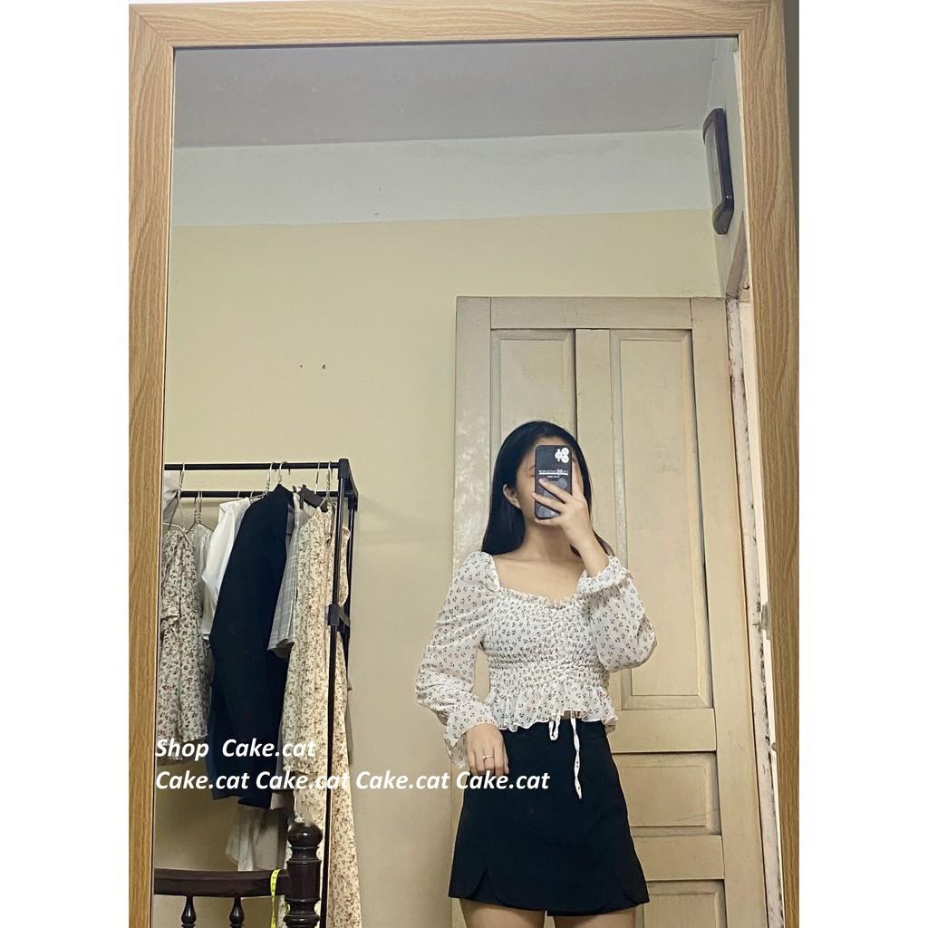 ÁO CROPTOP HOA NHÍ CHUN RÚT NGỰC 4 MÀU