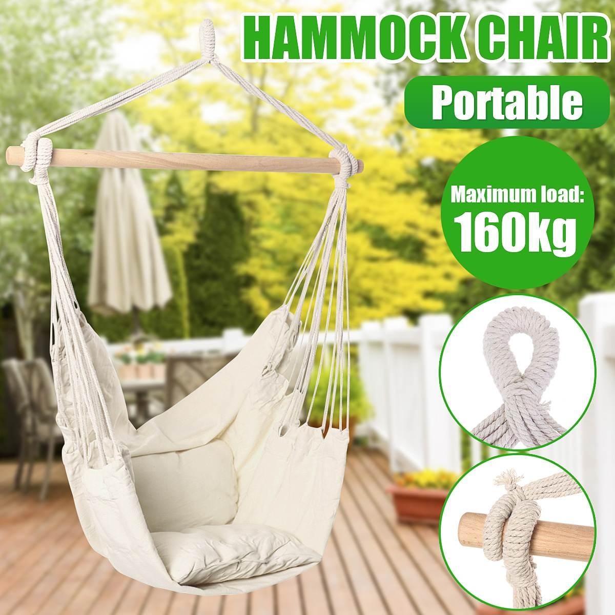 160kg Hammock Garden Hang Lazy Chair Swinging Indoor Outdoor Furniture Hanging Rope Chair Swing Chair Seat bed Travel Camping
