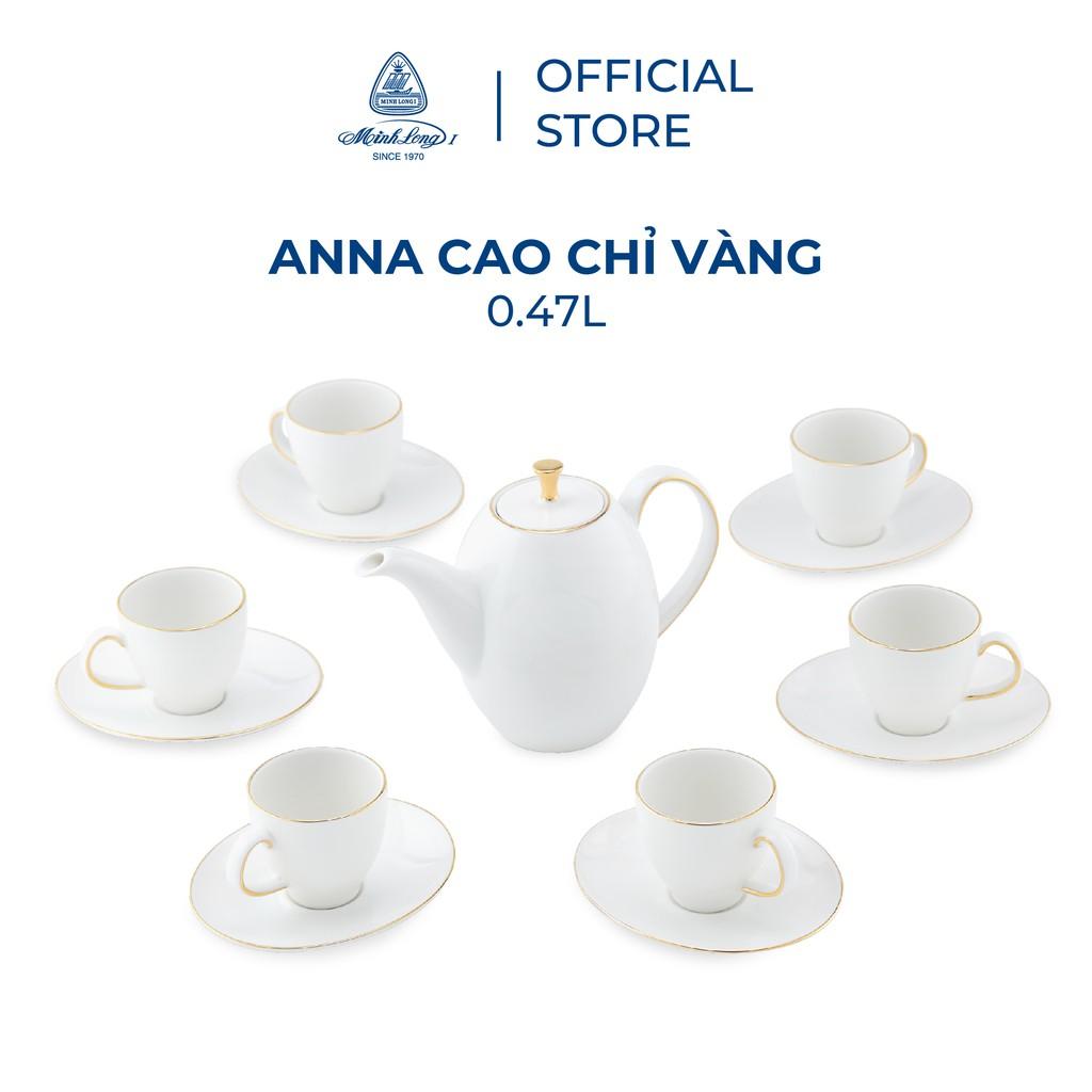 Combo trung thu Hộp quà tặng Bộ trà Anna 0.47L viền chỉ vàng Minh Long - kèm túi giấy sang trọng (cb3)