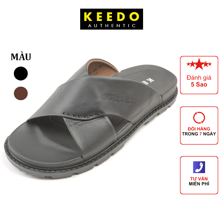 Dép nam quai chéo da thật quai ngang cao cấp KEEDO TN-8626-20