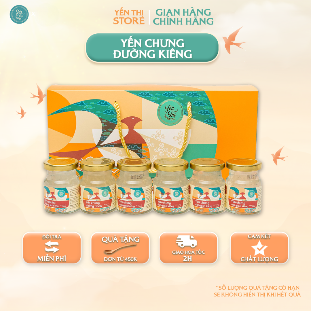 Tặng Muỗng Gỗ Đơn 450Kyến Thị - Yến Chưng Không Đường - 30 - Quà Tặng - Gói 6 Hũ - Yc Đường Ăn Kiêng