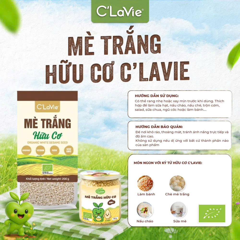 Hạt Mè Đen, Mè Trắng Hữu Cơ C'Lavie 200g - Giàu Canxi, Làm Sữa Hạt, Làm Bánh Ăn Dặm Cho Bé, Healthy, Eatclean, Tốt Cho Người Ăn Chay, Ăn Kiêng