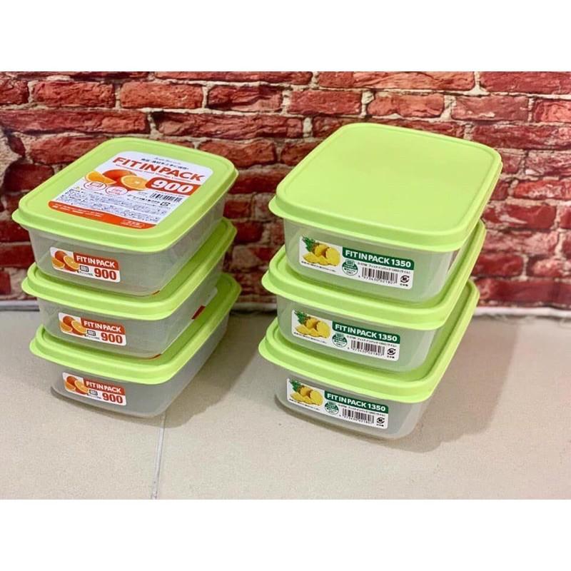 Hộp nhựa đựng thực phẩm nắp dẻo Fit in Pack 300ml 600ml 900ml 1350ml 2200ml Nhật Bản dùng được lò vi sóng