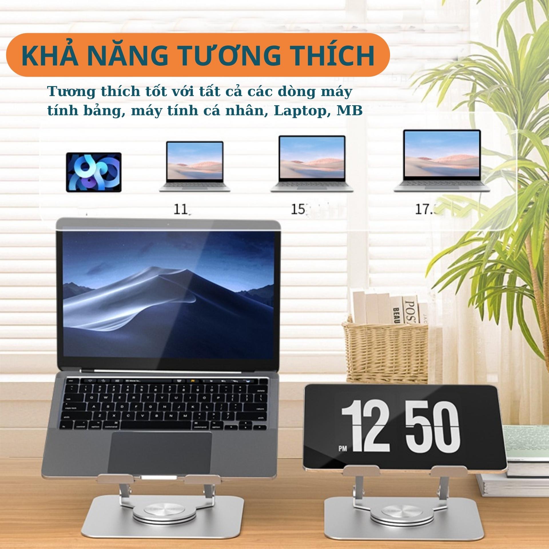 Giá đỡ Laptop Xoay 360 độ - Tuỳ chỉnh độ cao – Dành cho Laptop – Macbook Ipad Hợp kim nhôm cao cấp_ Hàng chính hãng