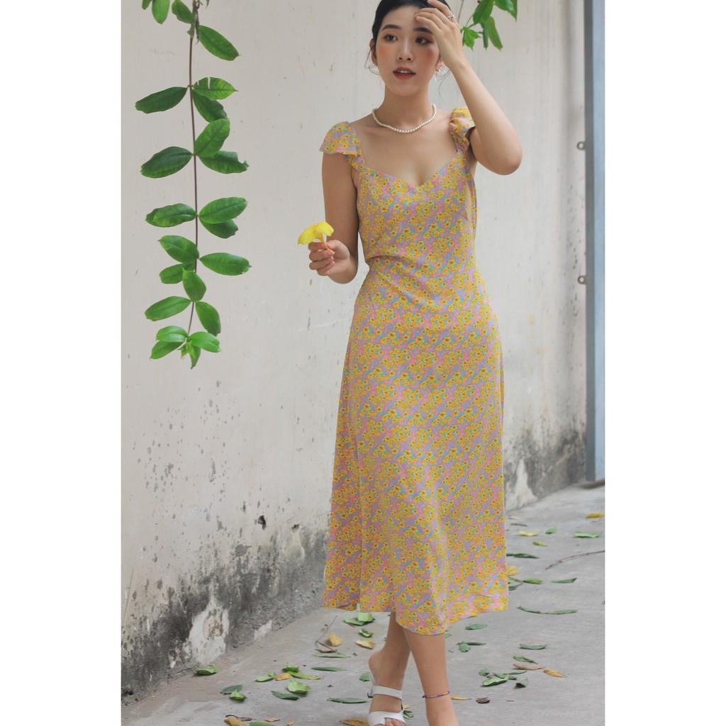 OLALASTUDIO Đầm lụa 2 dây hoa dài Cora Dress