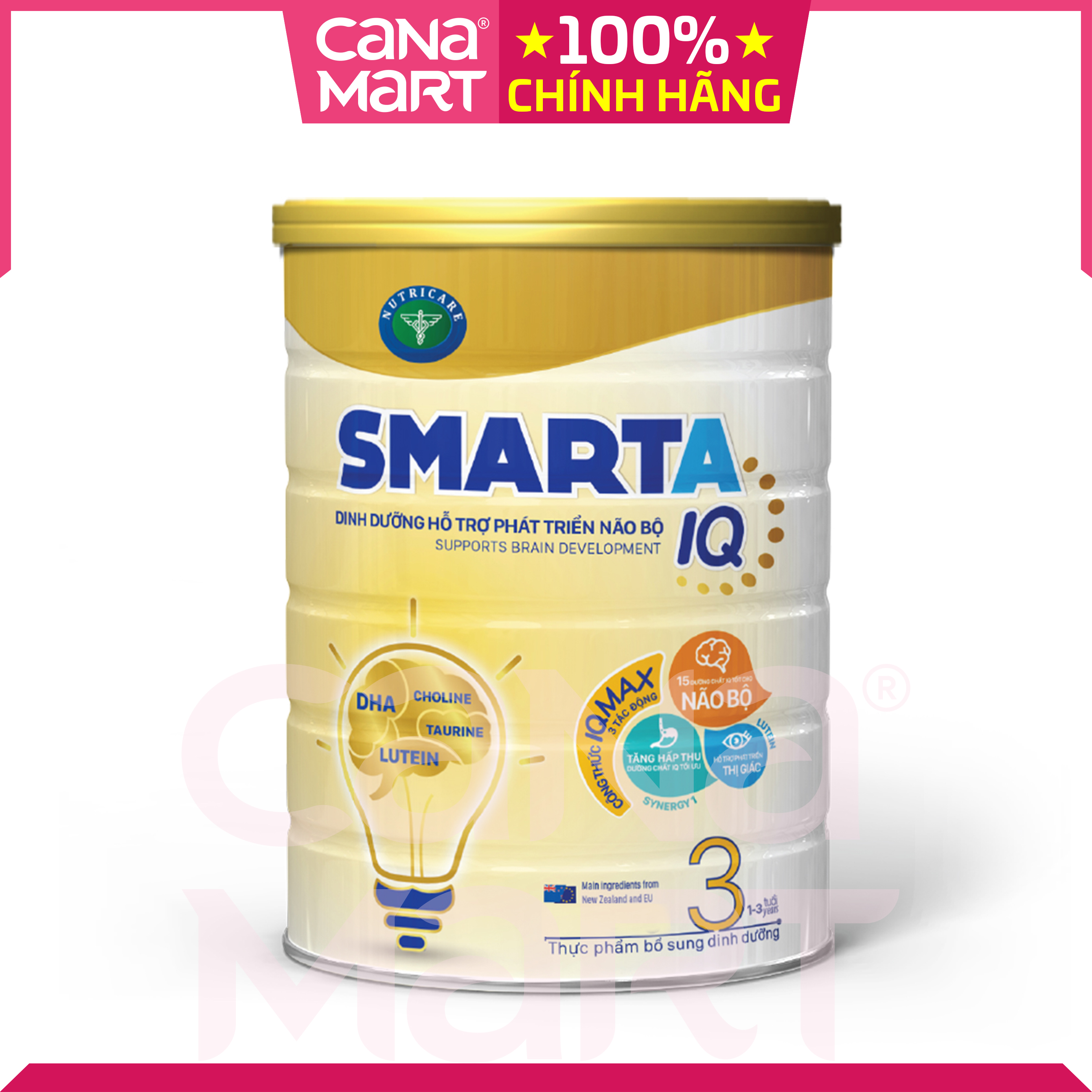 Sữa bột tốt cho bé Nutricare Smarta IQ 3 phát triển trí não cho bé, tăng cường sức đề kháng, giảm táo bón 1-3 tuổi (900g)