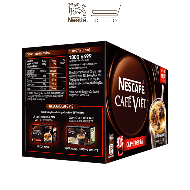 Cà phê hòa tan Nescafé café Việt đen đá (Hộp 15 gói x 16g)