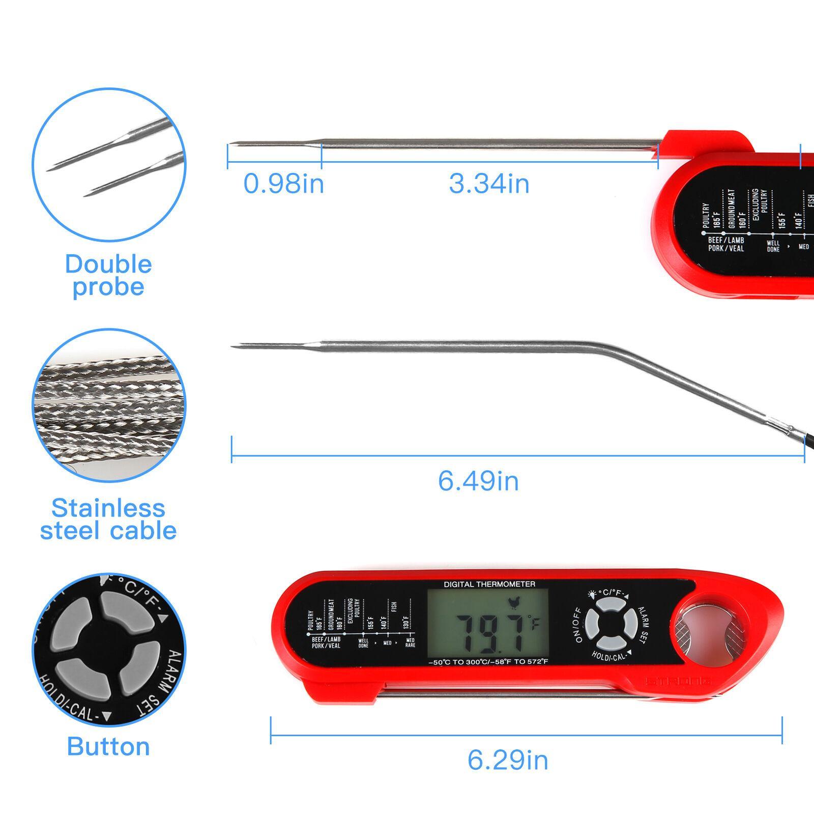 Instant Read Meat Thermometer for Cooking Foldable Food BBQ Digital Thermometer with Backlight & Calibration