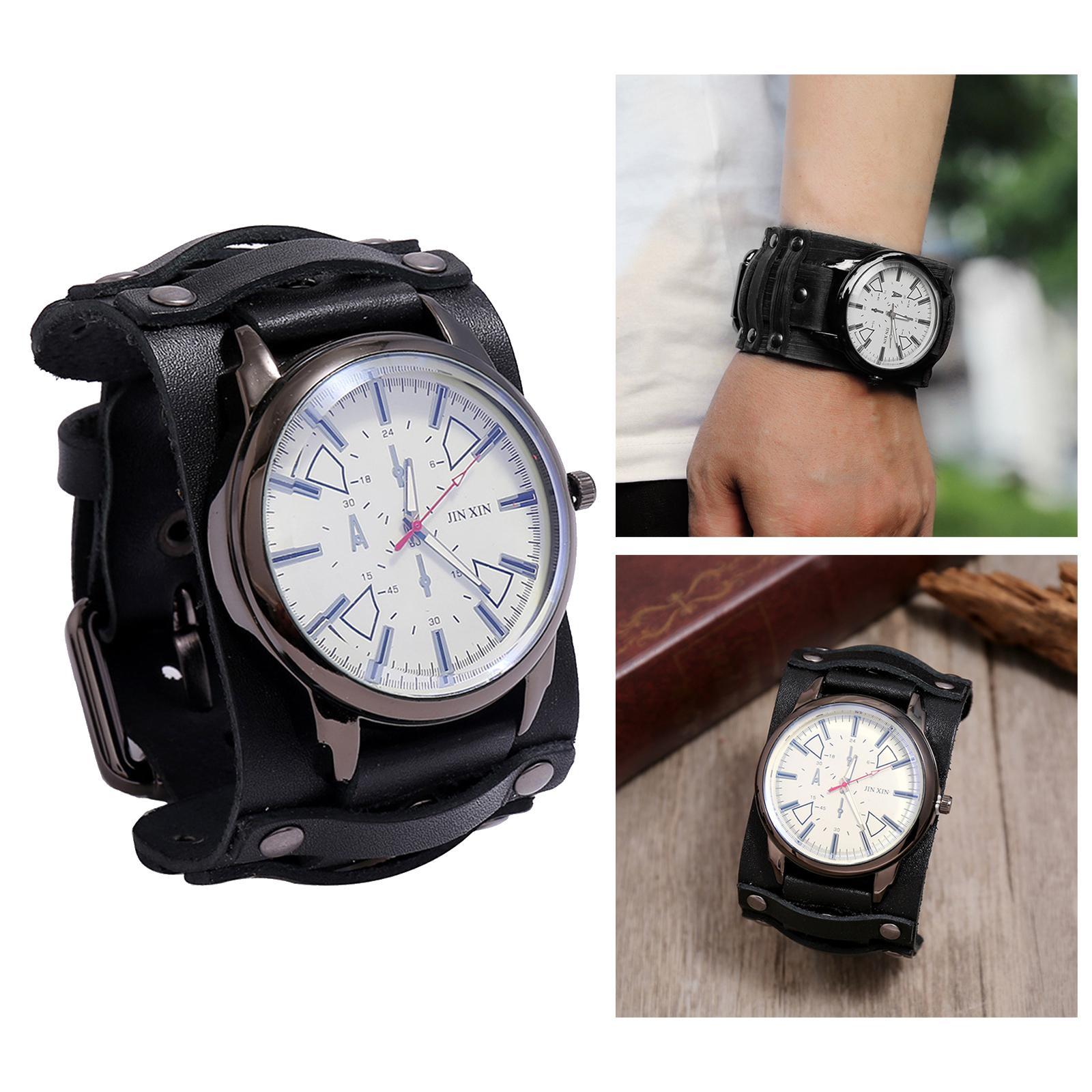 Retro Punk Pointer Watch Leather Wide Belt Strap Adjustable Gift