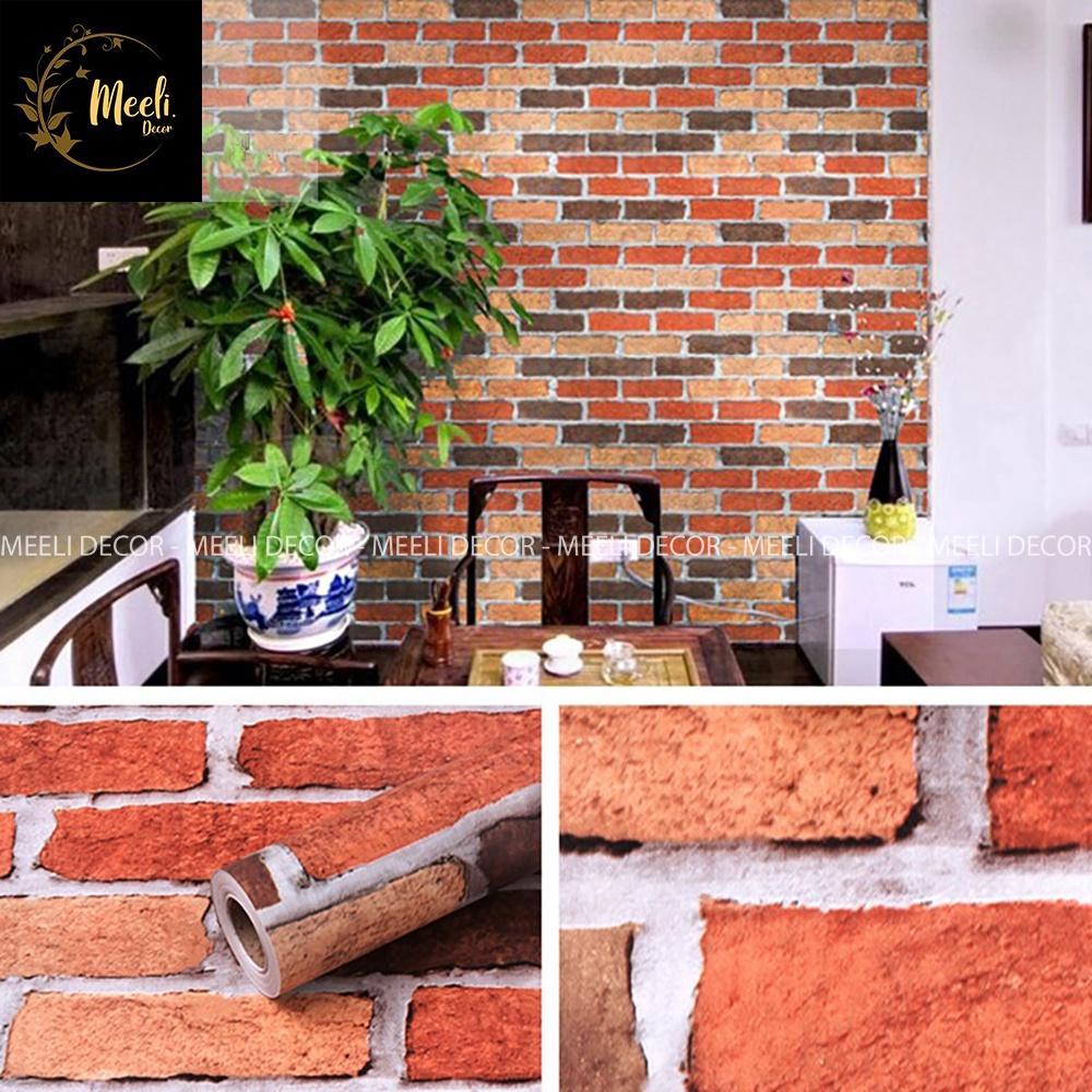 Giấy dán tường phòng khách giả gạch decal dán tường phòng ngủ sẵn keo dễ dán, kt 5m x 45cm, ME17