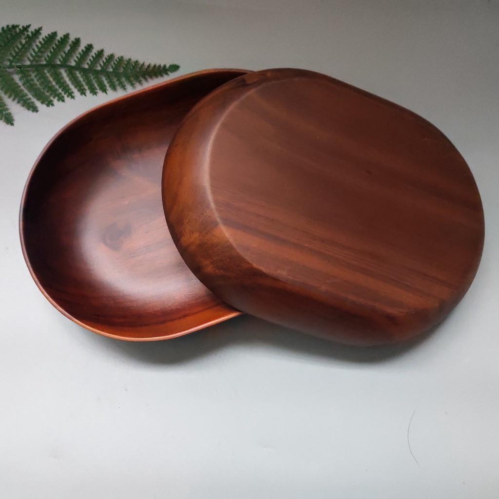 Bát/Đĩa Gỗ Keo Nâu Đỏ Đựng Salad Oval Cỡ 23x18cm