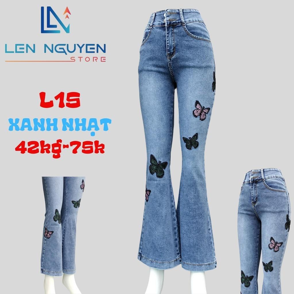 L15_Quần jean nữ, loe, lưng cao, quần bò nữ dáng ôm, quần rin nữ có big size, cho 42kg đến 75kg,LEN NGUYEN STORE - Xanh Nhạt