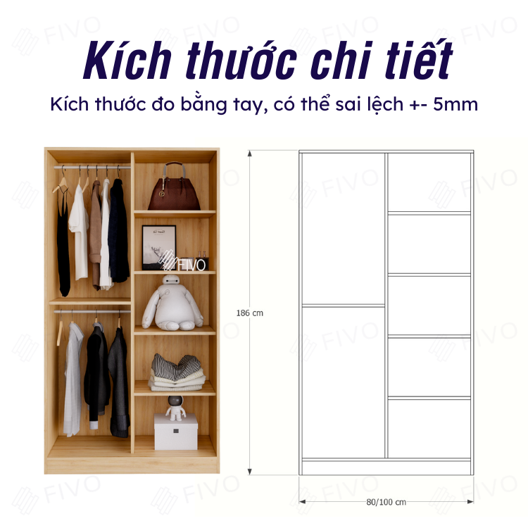 Tủ Treo Áo Quần Cửa Trượt Cao Cấp FIVO Mã FC32 Nhiều Kích Thước Phù Hợp Với Mọi Không Gian - Màu Gỗ + Trắng