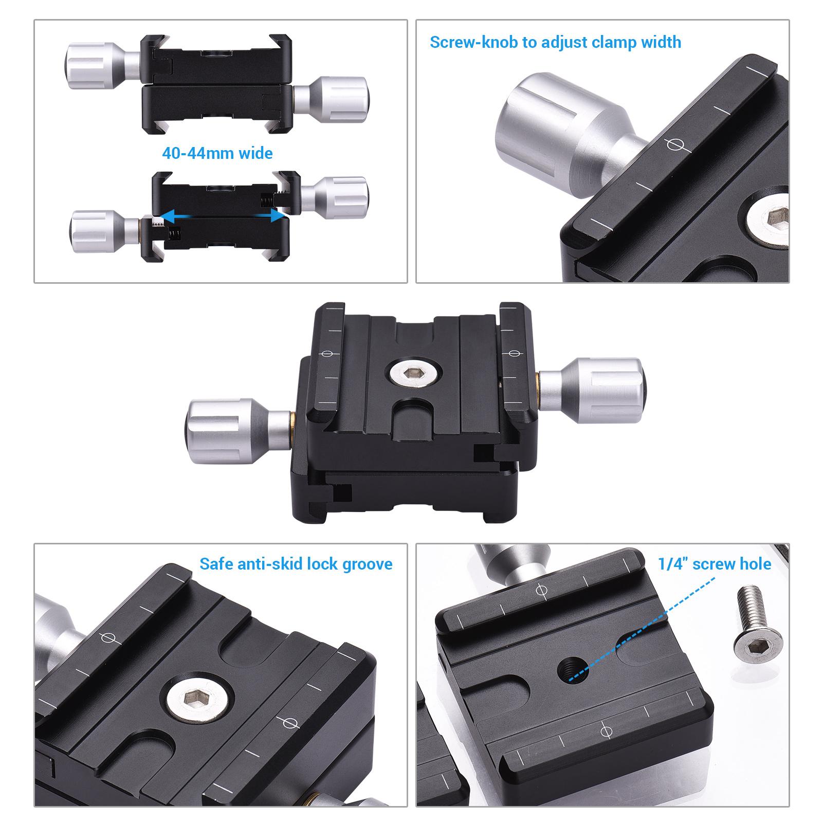 Tấm kẹp nhả nhanh đôi 50mm với lỗ vặn 1/4 inch cho đầu bi của chân máy ảnh