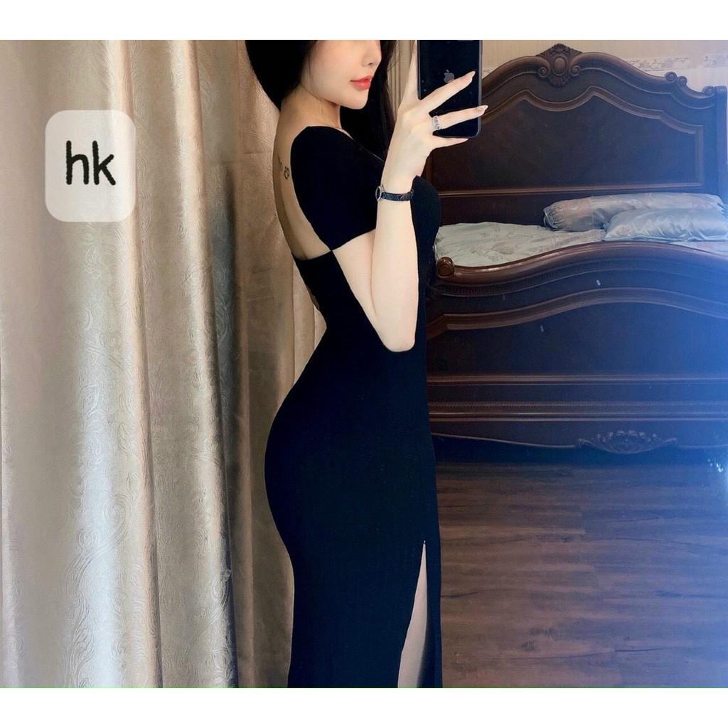 Đầm Body Cổ Vuông Tay Ngắn Xẻ 1 Bên Đùi Chất Thun Gân Thích Hợp Mặc Đi Tiệc Đi Làm Đi Chơi