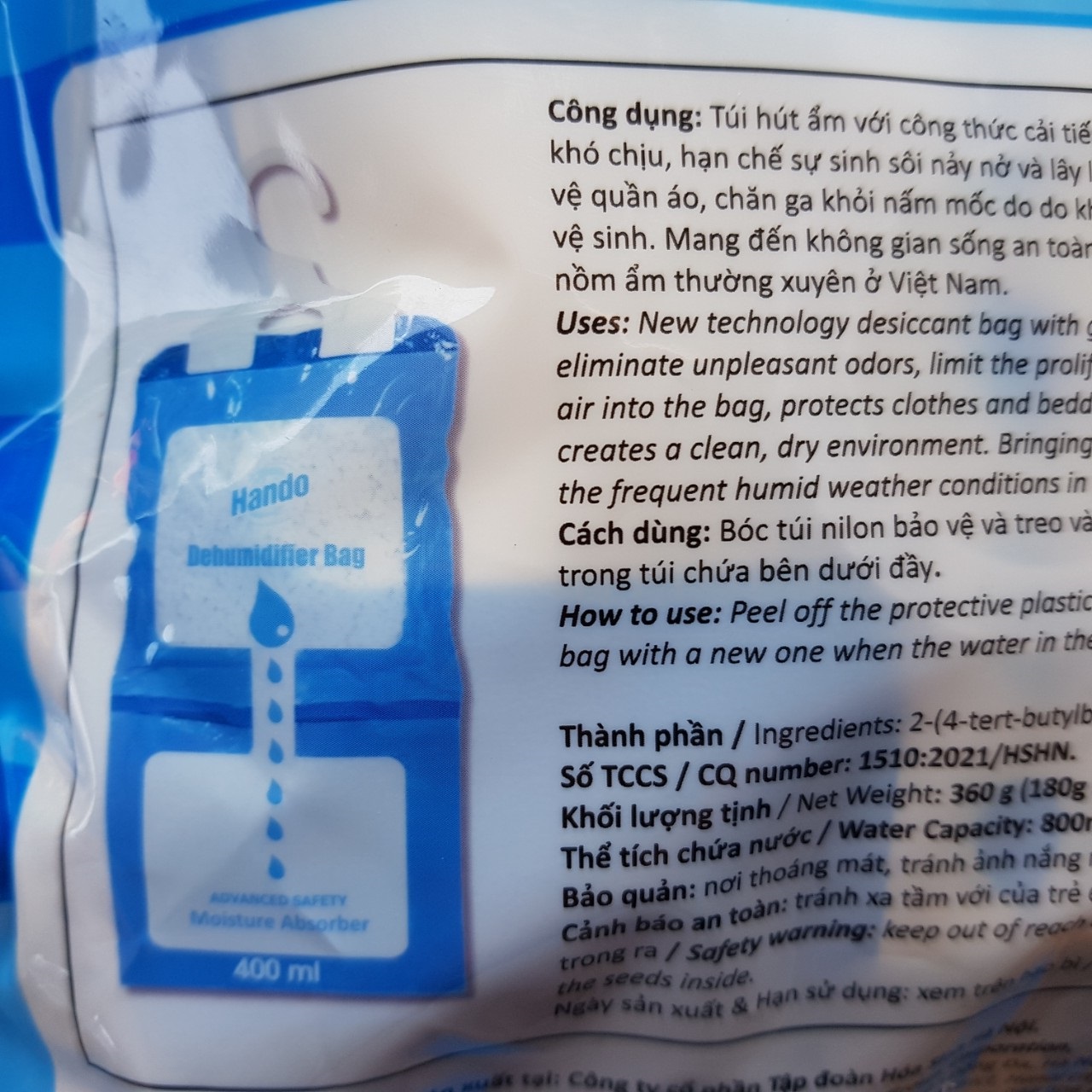 Túi 2 gói hút ẩm chống mốc Hando dạng treo dùng cho tủ quần áo,tủ giầy-Gói x 180Gr-Hương gió biển