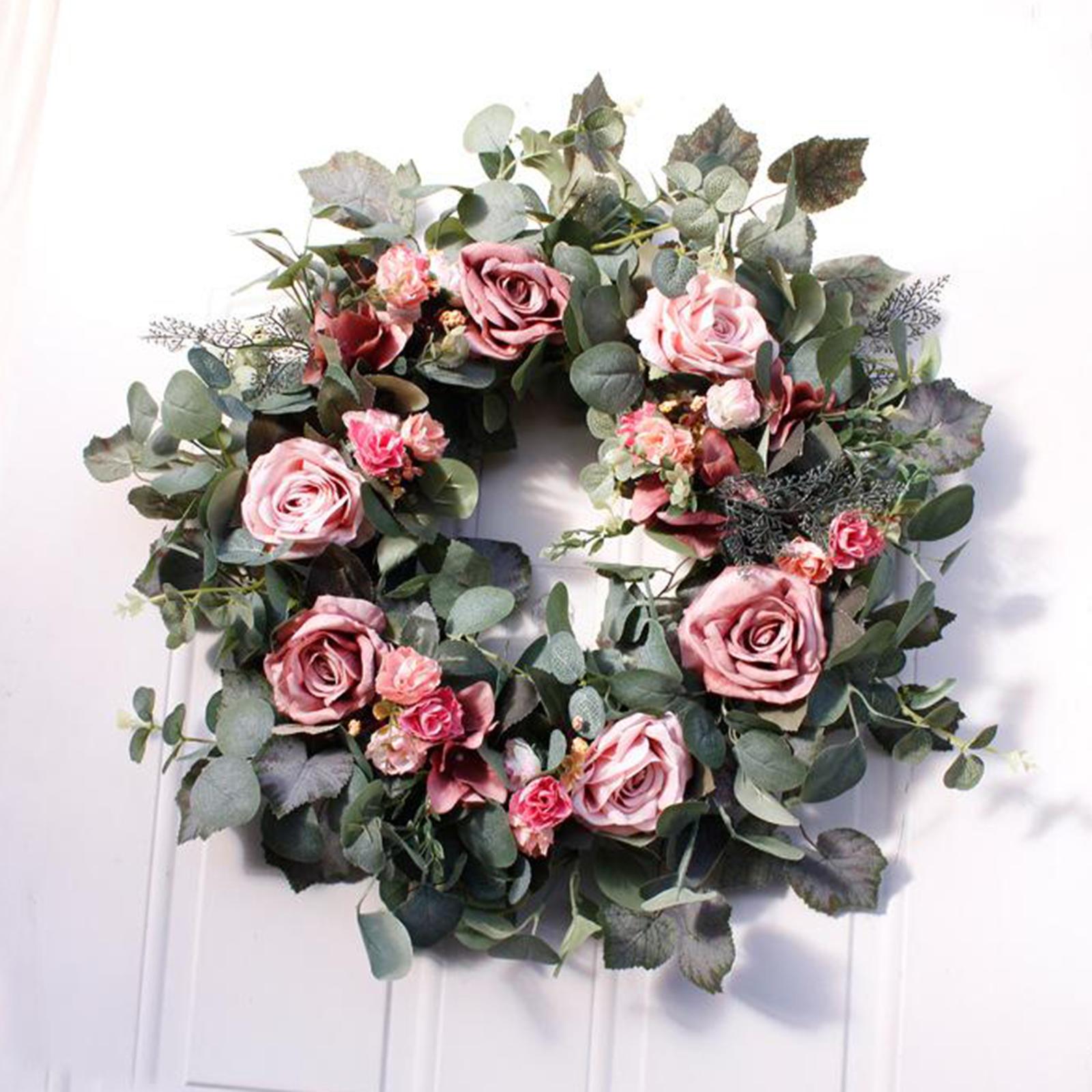 Flower Wreath Handmade Pink Floral Wreath Artificial Spring Garland Wreath for Front Door Wall Window Holiday Festival Wedding Party Home Decor 56cm