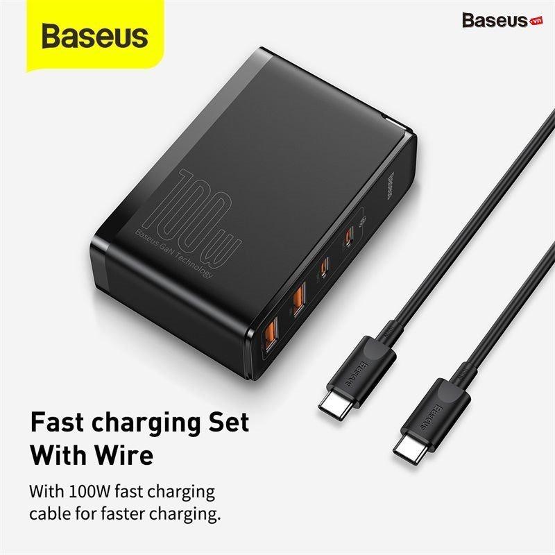 Củ sạc siêu nhanh Baseus GaN2 Pro Quick Charger, cốc sạc 100W 4 cổng 2U + 2C cho điện thoại, máy tính, Laptop, Macbook - Hàng Chính Hãng